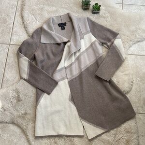 Tahari Cashmere Cardigan Color Block Tan Cream Size Medium